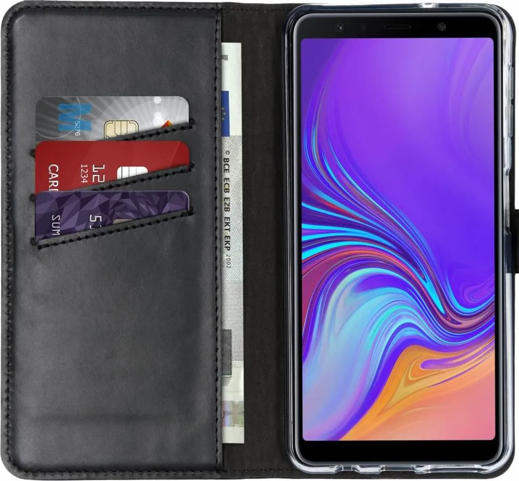 Custodia Protettiva Selencia in Pelle Nera per Samsung A7 2018 - Anti-Shock