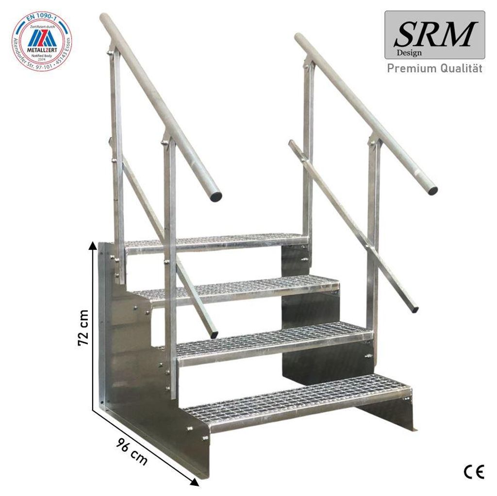 4 Stufen Standtreppe Modell 2 Treppe freistehend verzinkt Stahltreppe Tritthöhe 18 cm Breite 100 cm Höhe 72 cm verzinkt mit beidseitigem Geländer