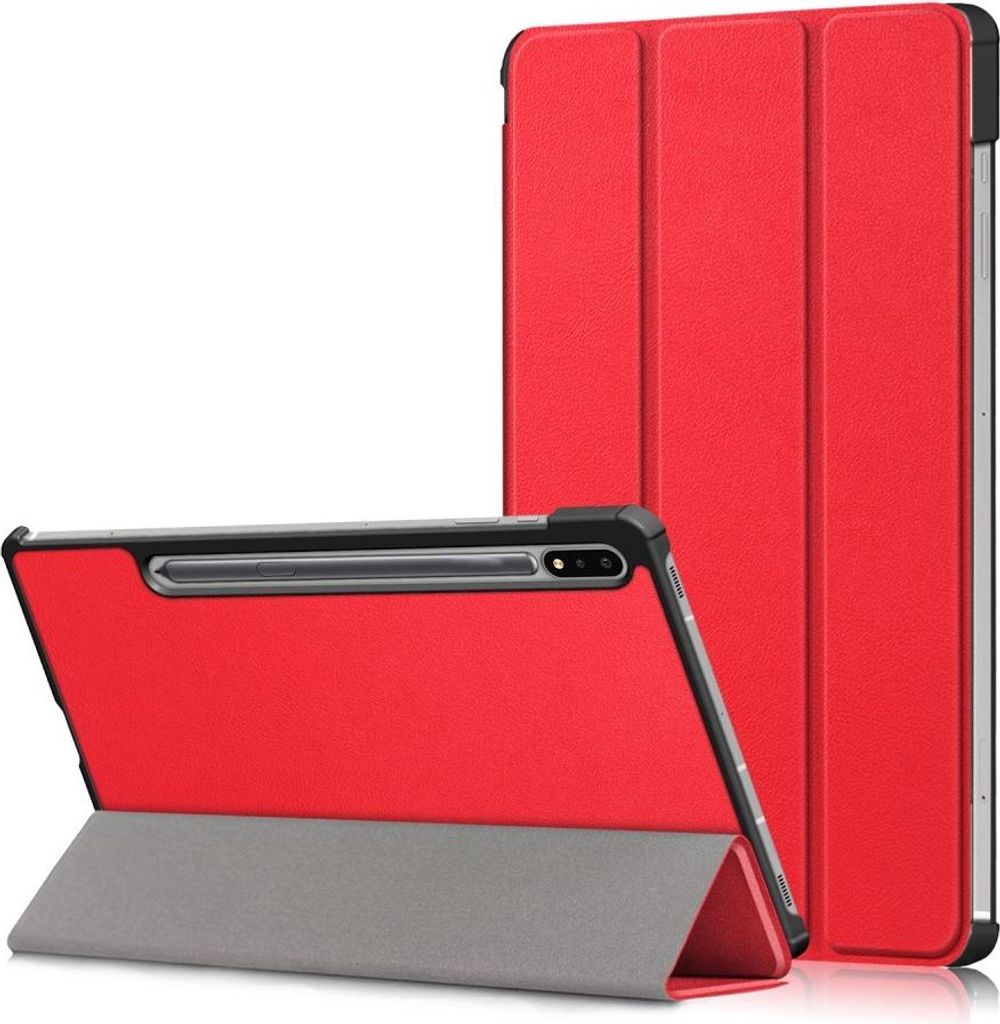 Samsung Galaxy Tab S7 FE / S7 Plus / S8 Plus Hülle - Tri-Fold Ständer Klapphülle mit Schlaf/Wach-Funktion - Rot