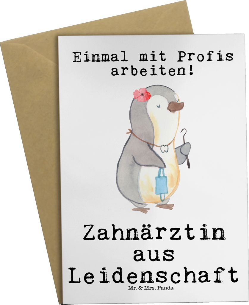 Mr. & Mrs. Panda Grußkarte Zahnärztin Leidenschaft - Weiß - Geschenk, einladungskarten, osterkarten, osterkarte, dankeskarten, Grußkarten, weih...