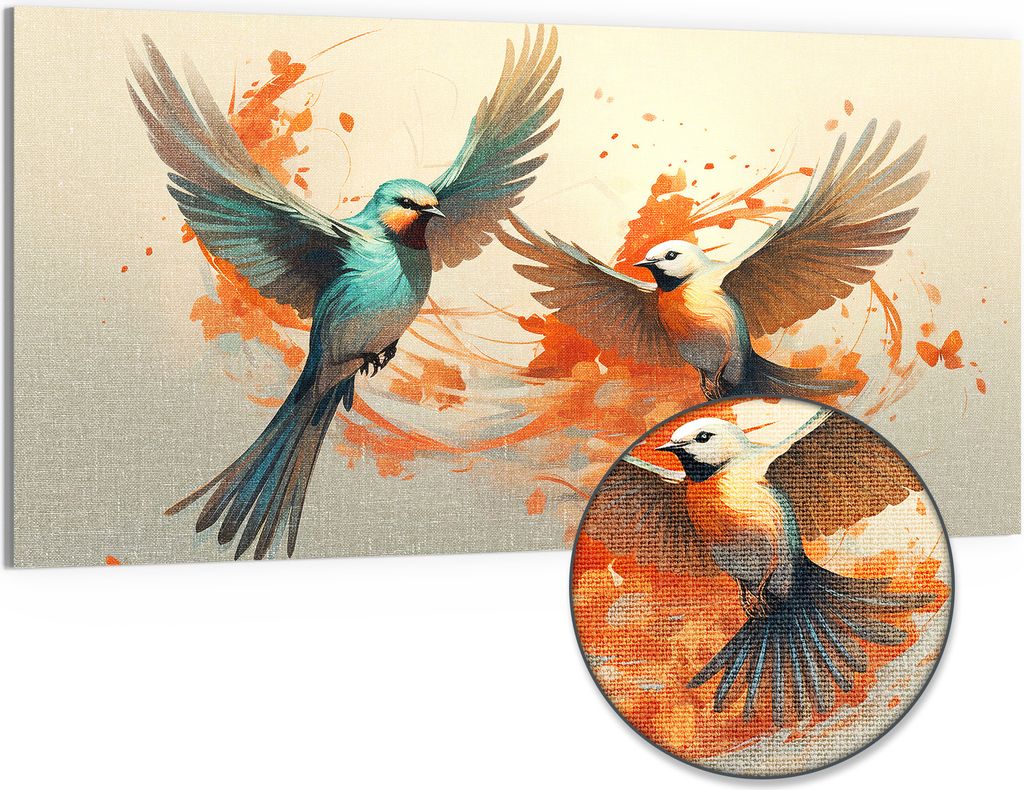 DEQOART Hybrid Leinwand Bild 100x50 cm 'Herbstflug der Vögel' Wandbild Glas flach modern