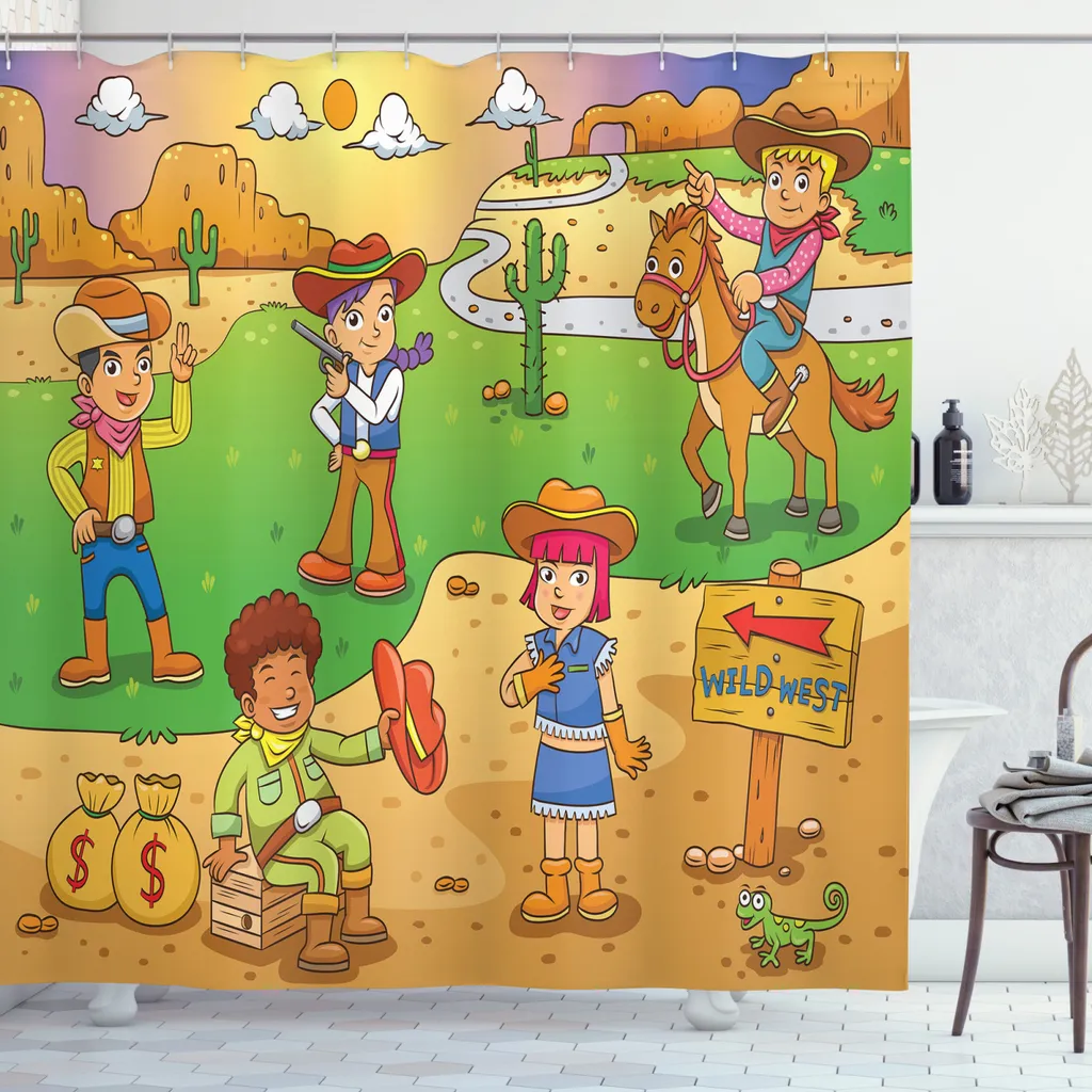 Rideau de Douche Anti-Moisissure et Bactéries 175x240 cm Motif Far West