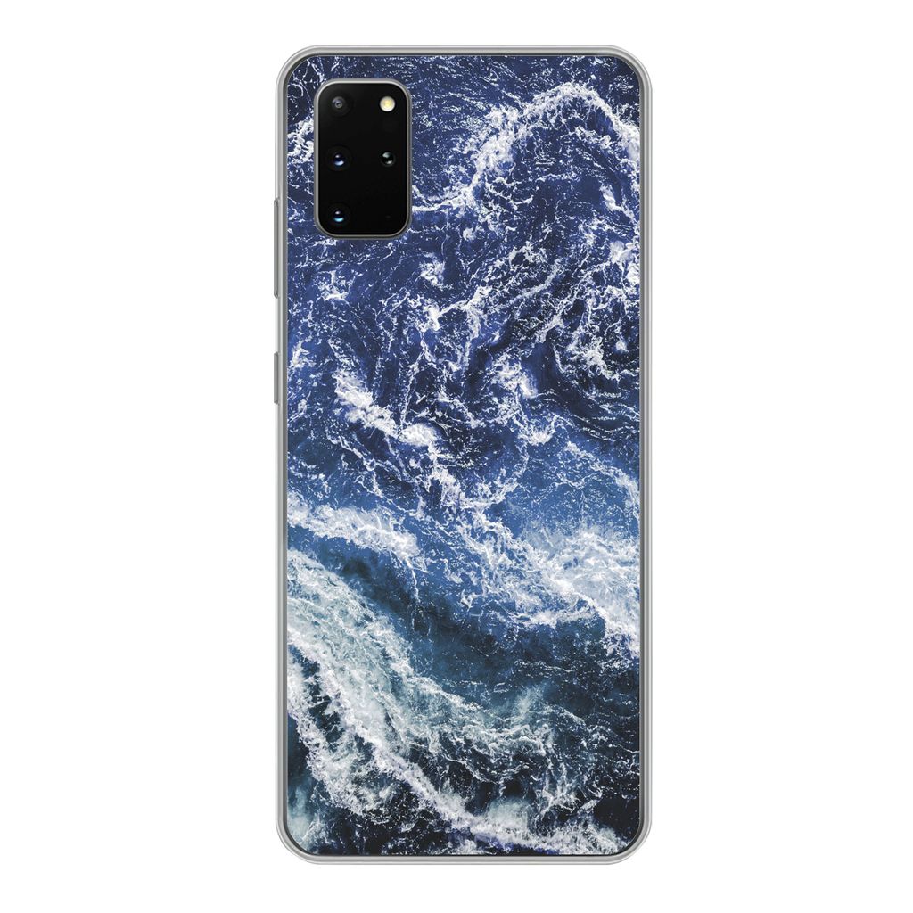 MuchoWow Handyhülle Schutzhülle Hülle für Samsung Galaxy S20 Plus Naturstein - Blau - Weiß Silikon Softcase Handy Hülle - Hartschale
