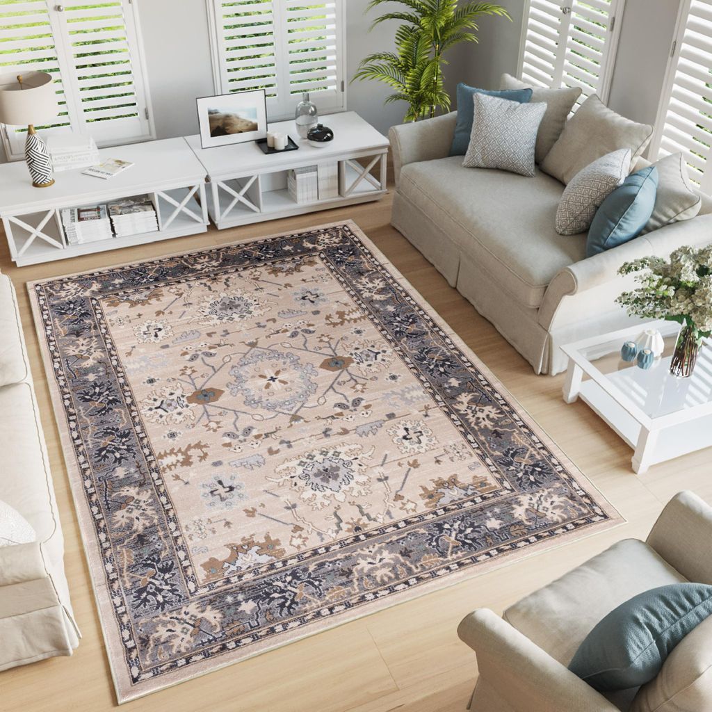Tapiso Teppich COLORADO Klassisch Beige Grau 300 x 400 cm