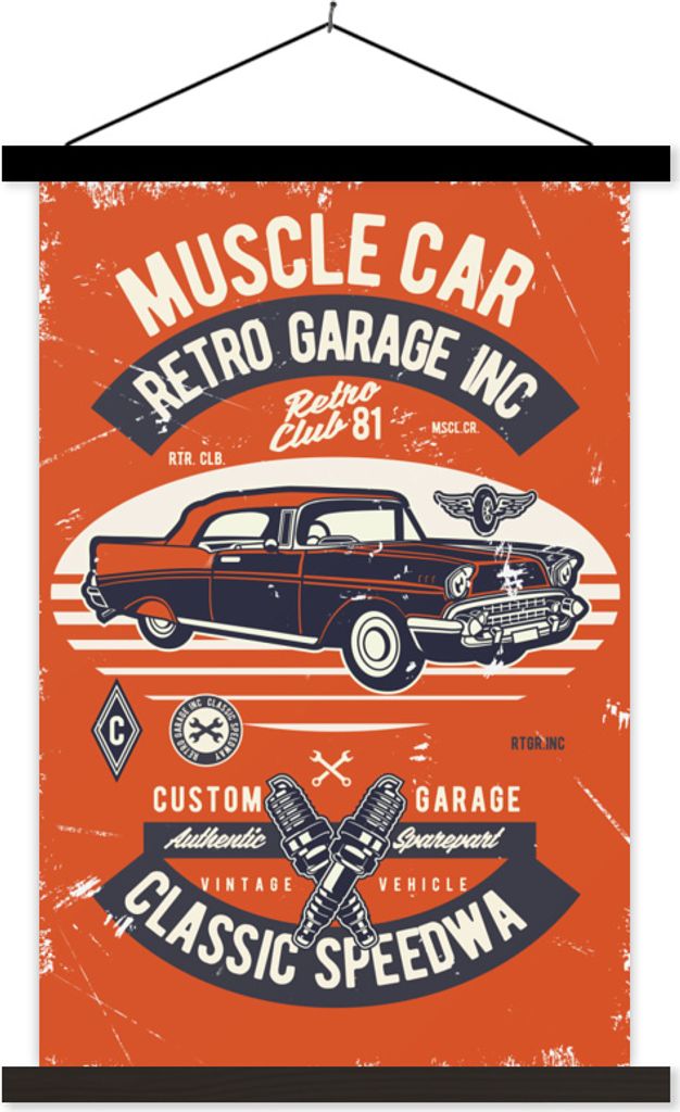 MuchoWow Textilposter Auto - Werkzeuge - Retro - Briefe 40x60 cm mit schwarzem Rahmen - Wanddekorationen
