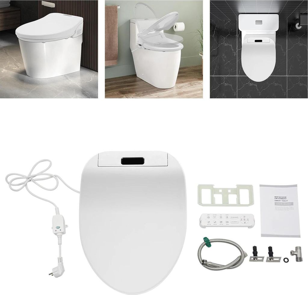 Dusch-WC Aufsatz - Elektrischer Bidet-Sitz - Sofort warmes Wasser - Sitzheizung - Kabellose Fernbedienung - Vorder-/Hinterreinigung - Selbstreinige...