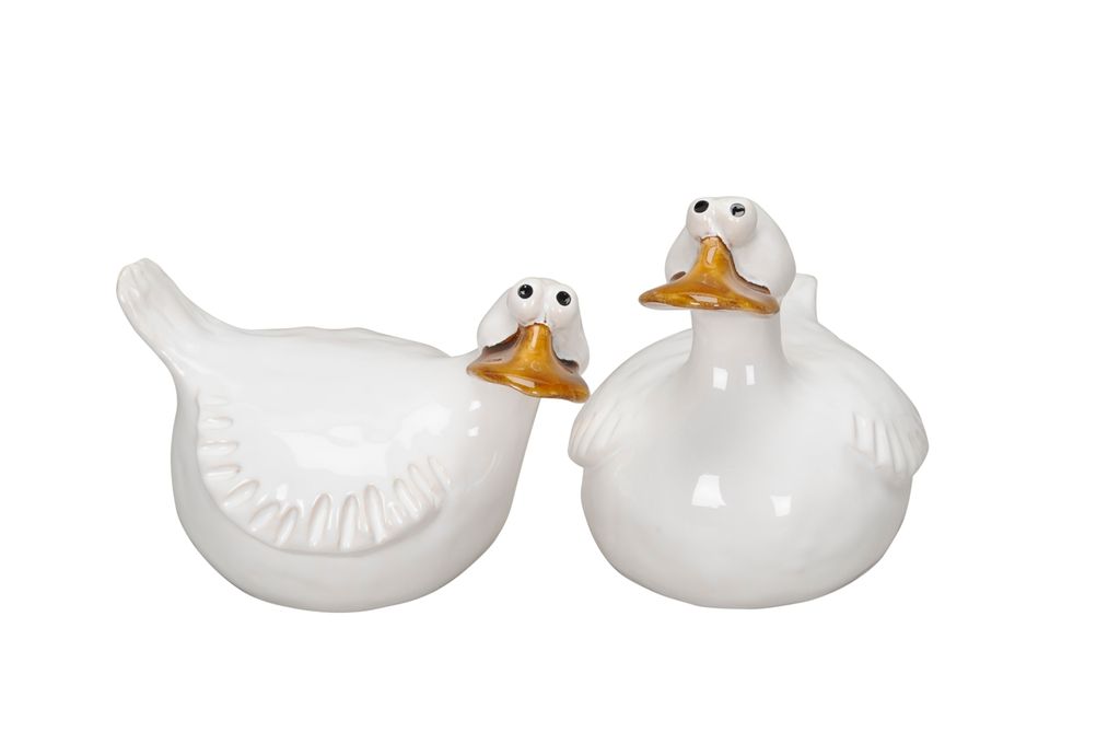 Gans Ente Steingut 2fach sort. weiss Landhaus Skulptur Figur Ø13x9,5cm H11cm