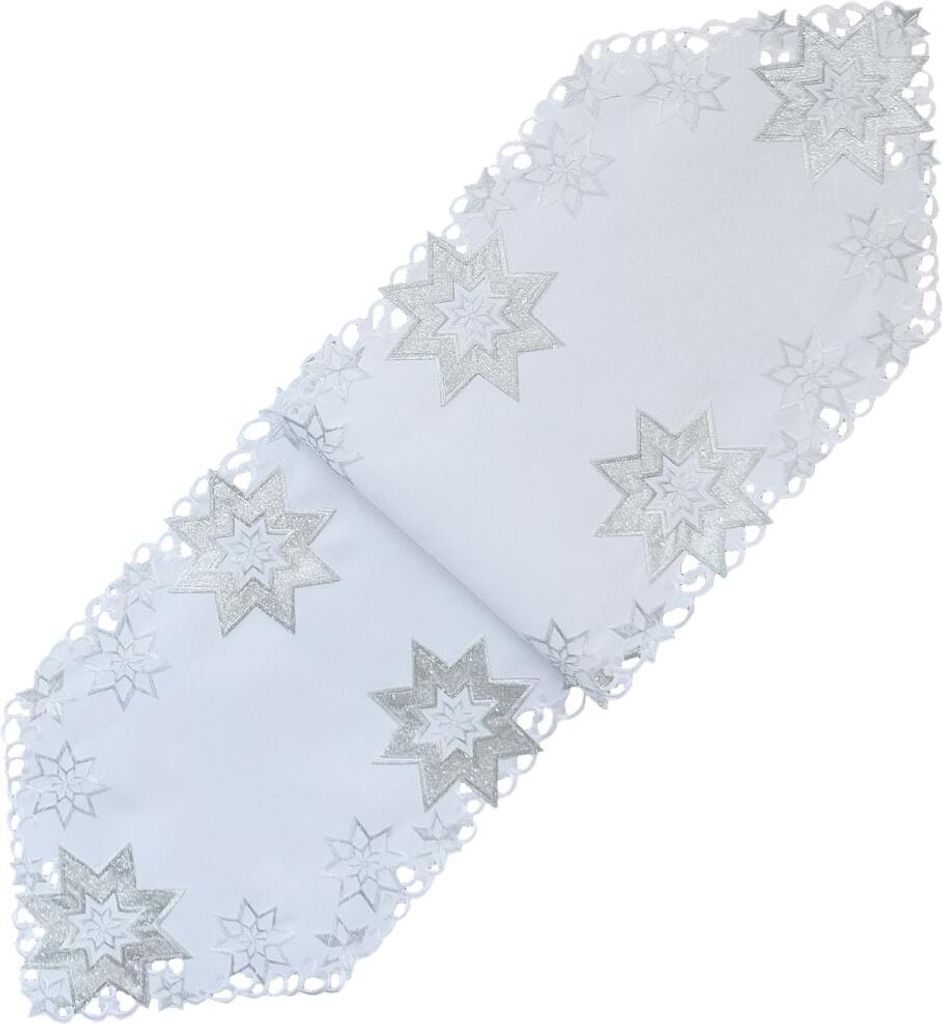 Tischläufer MALIA Sterne Stick Weihnachten Polyester weiß 45 x 140 cm
