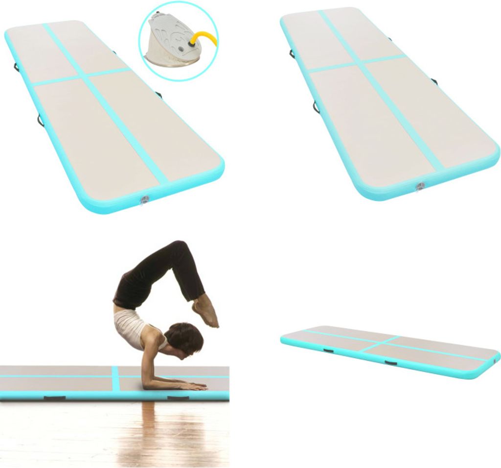 vidaXL Aufblasbare Gymnastikmatte mit Pumpe 600x100x10 cm PVC Grün - Gymnastikmatte - Gymnastikmatten - Gymnastik Yoga Matte - Gymnastik Yoga Matten