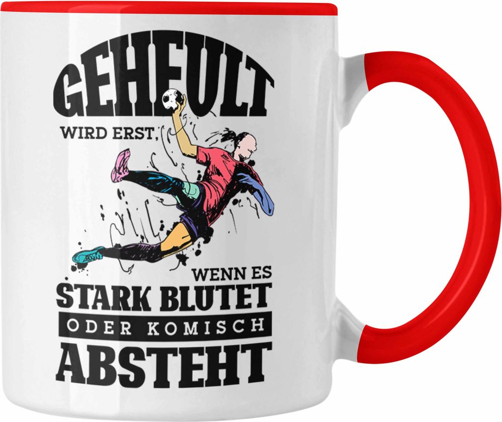 Trendation - Lustige Handball-Tasse Geschenk für Handballspieler Geheult Wird Erst Wenn Es Absteht (Rot)