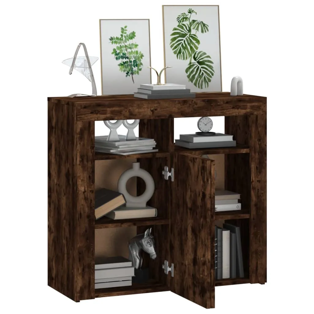 Sideboard moderne avec éclairage LED chêne fumé buffet bas de salon 80 cm