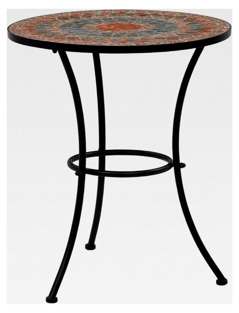 Runder Mosaik-Beistelltisch für Balkon, Garten und Terrasse, Orange/Grau, 60 cm, Keramik