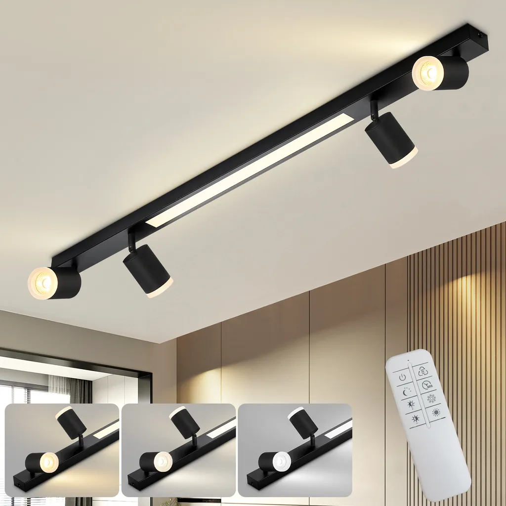 Luminaire de Cuisine et Chambre : Spot de Plafond Noir Réglable Télécommandé
