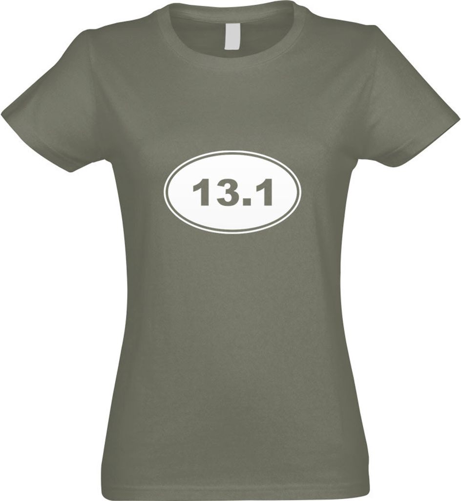 Kiwistar - T-Shirt tailliert - Damen - Olive - 13.1 Run - mit Motiv Bedruckt - Funshirt Design - Sport - Freizeit - Damen - L