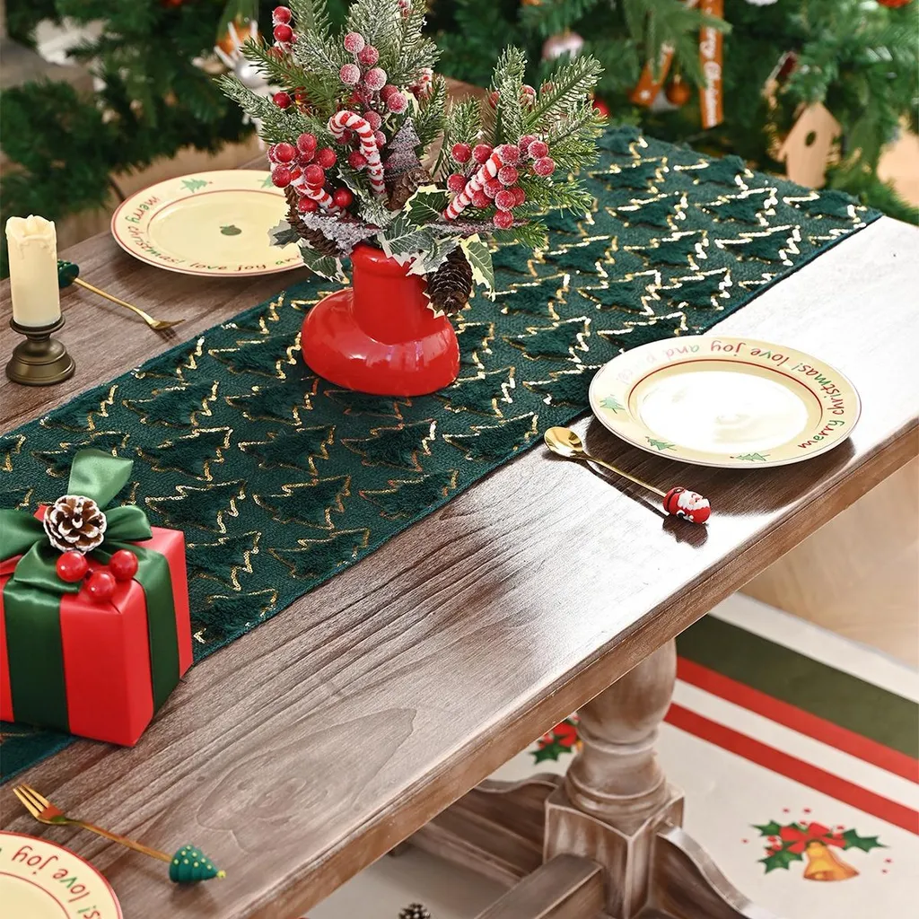 XCSLH Runner da Tavola,Moderni Semplici Fiori Verdi Ricamo Tavolo Runner con Nappa Lunga Bandiera Letto per Tavolo da Pranzo Tavolo da Pranzo Matrimonio Wedding Party Home Décor, 33 * 210 Cm