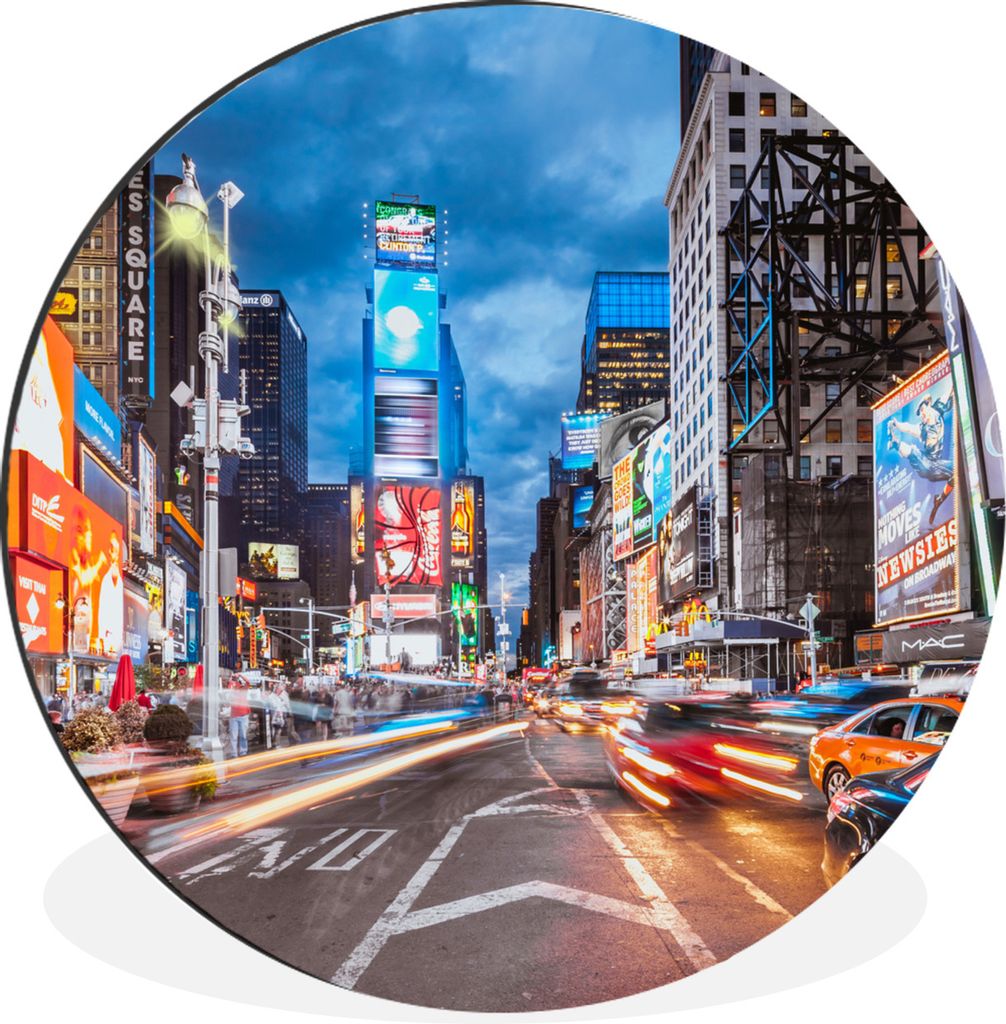 MuchoWow Aluminium Wandkreis Times Square bei Nacht Ø 60 cm Wanddeko Modern Wohnzimmer - Wand Kreis - Wandbild - Schlafzimmer - Aluminium Bild -...