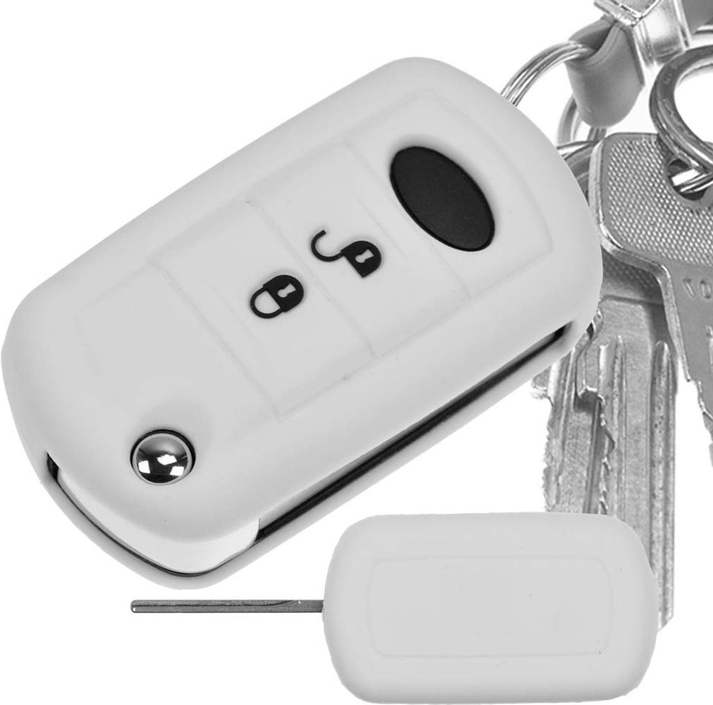 Auto Schlüssel Silikon Schutz Hülle Weiß kompatibel mit Land Rover Range Rover Dicsovery LR3 2 Tasten Klappschlüssel