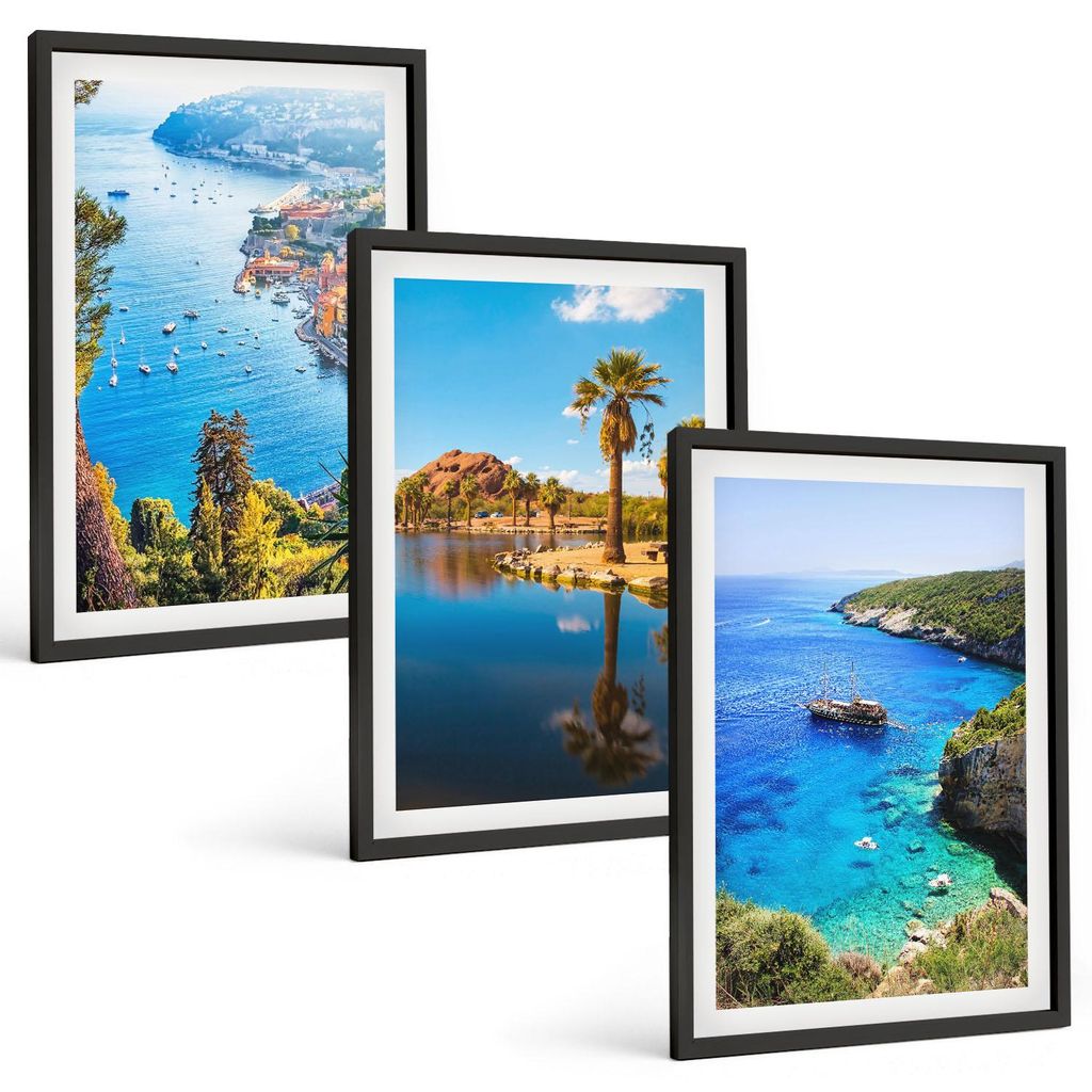 Bilder Set 3-teilig im schwarzen Rahmen – Wandbilder 3 Stück – gerahmte Poster für Wohnzimmer, Schlafzimmer und Flur – 40x60 cm – Palmen ...