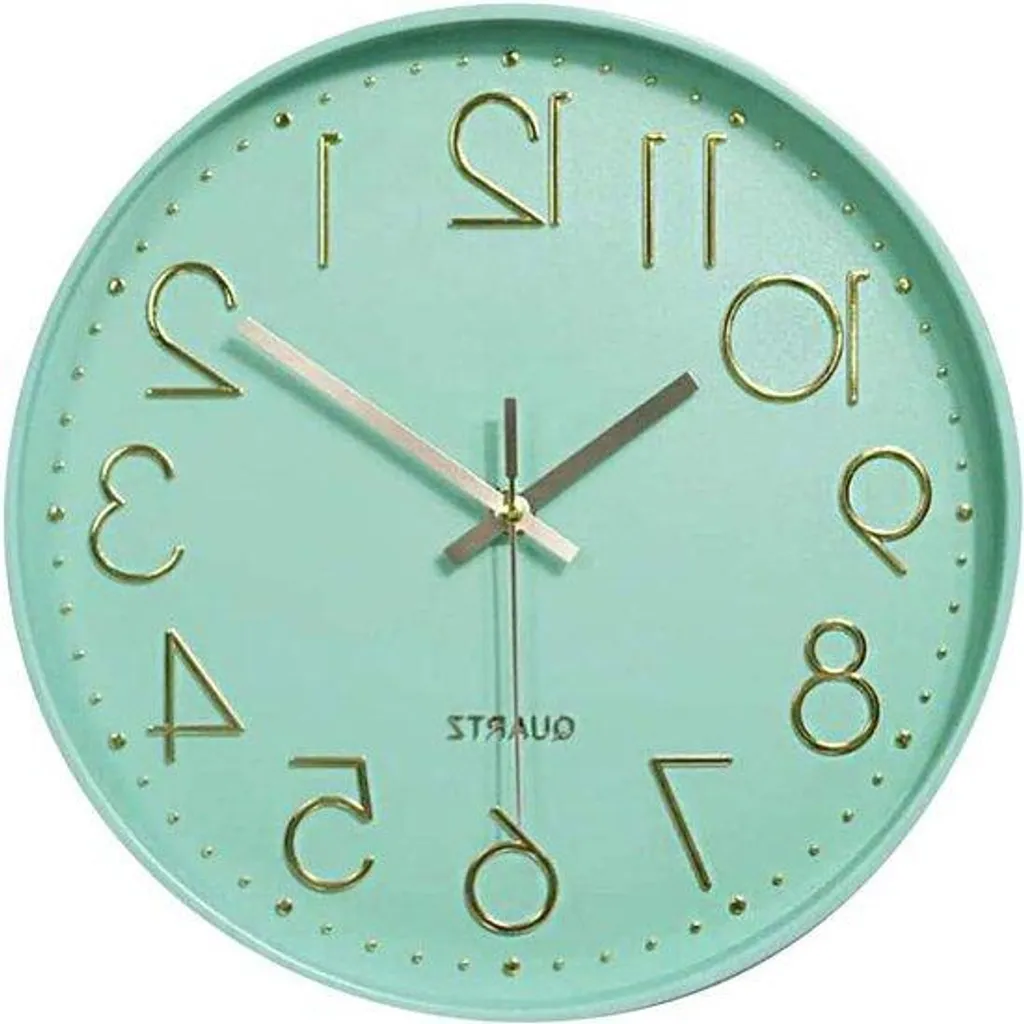 Horloge de cuisine ronde vert menthe 30 cm à quartz style scandinave