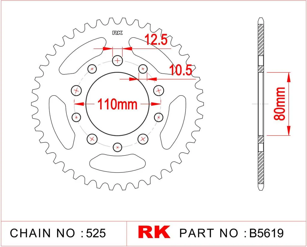 Pignon à chaîne RK 5619 en acier 525 argent 40 dents pour moto