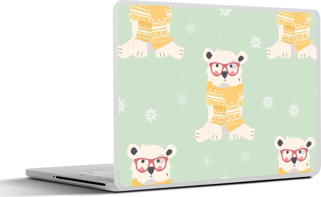 MuchoWow Laptop Aufkleber Sticker Cover Eisbär - Schnittmuster - Schal 32.5x23.5 cm - Sticker für Laptop - Selbstklebend
