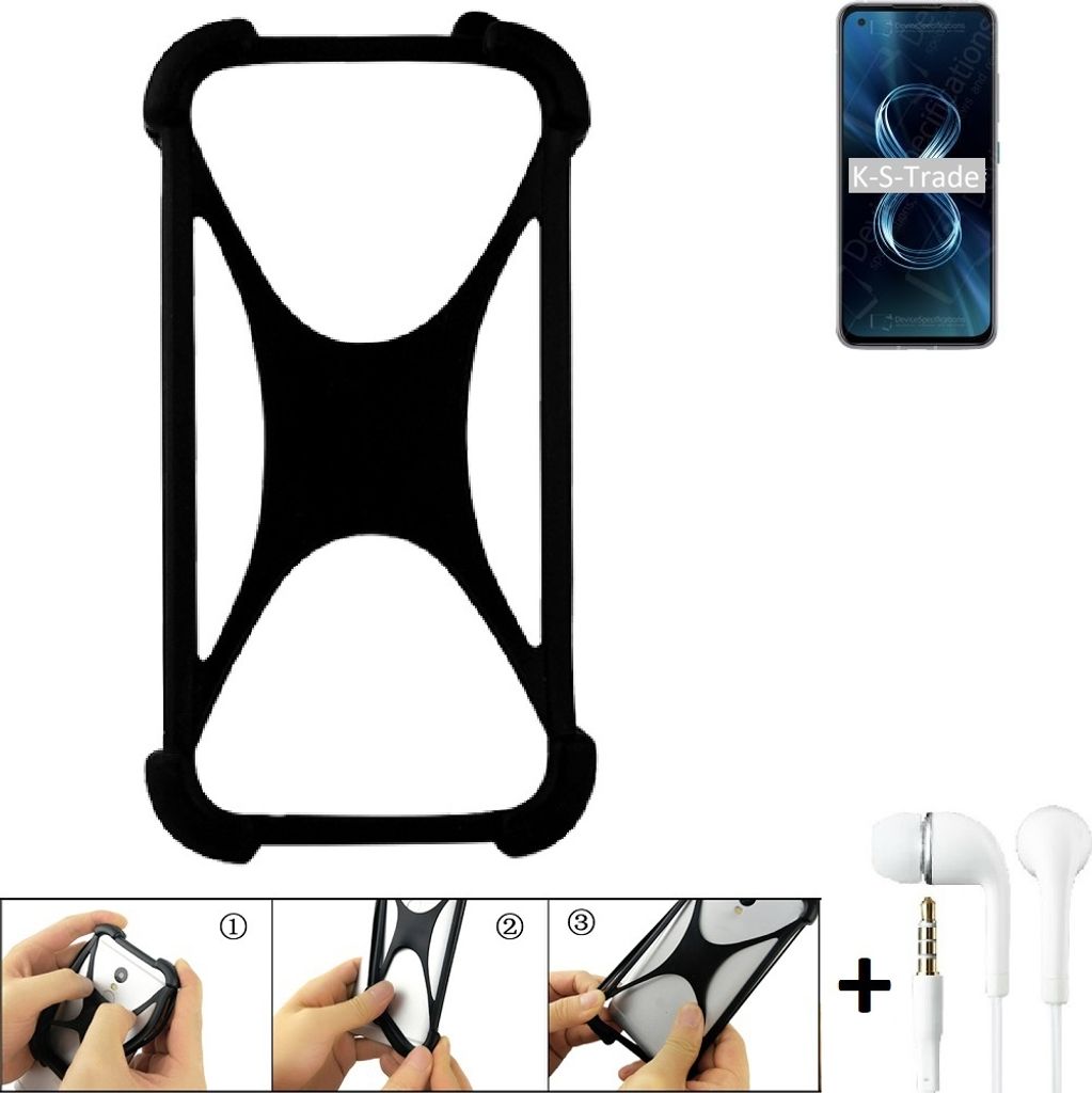 K-S-Trade Handy-Hülle + headphones kompatibel mit Asus Zenfone 8 Schutz-Hülle Bumper Silikon Cover Case Silikoncase Silikonbumper TPU Softcase