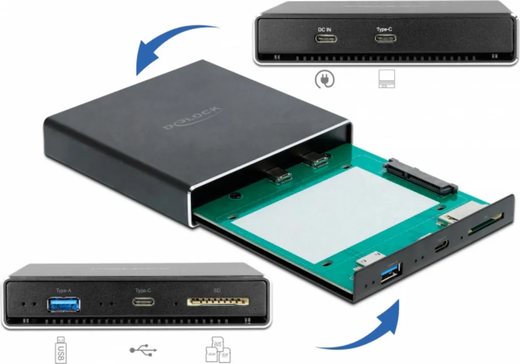 Boîtier Disque Dur 2.5 SATA 6Gb/s avec Ports USB-C et SD Slot Delock