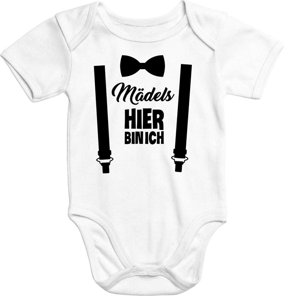Kurzarm Baby-Body mit Aufdruck Mädels hier bin ich lustig Produktbild 