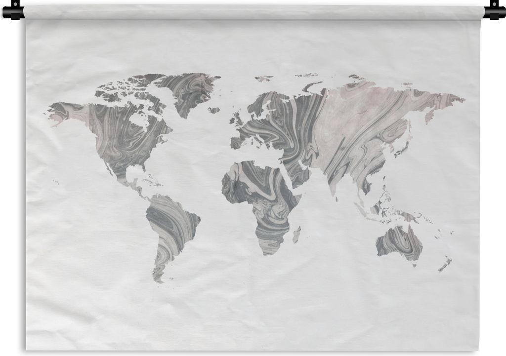 MuchoWow Wandteppich Wandbehang Weltkarte - Farbe - Grau 90x67.5 cm Tapisserie Dekoration Wandtuch - Fototeppich - Wand-Skulpturen