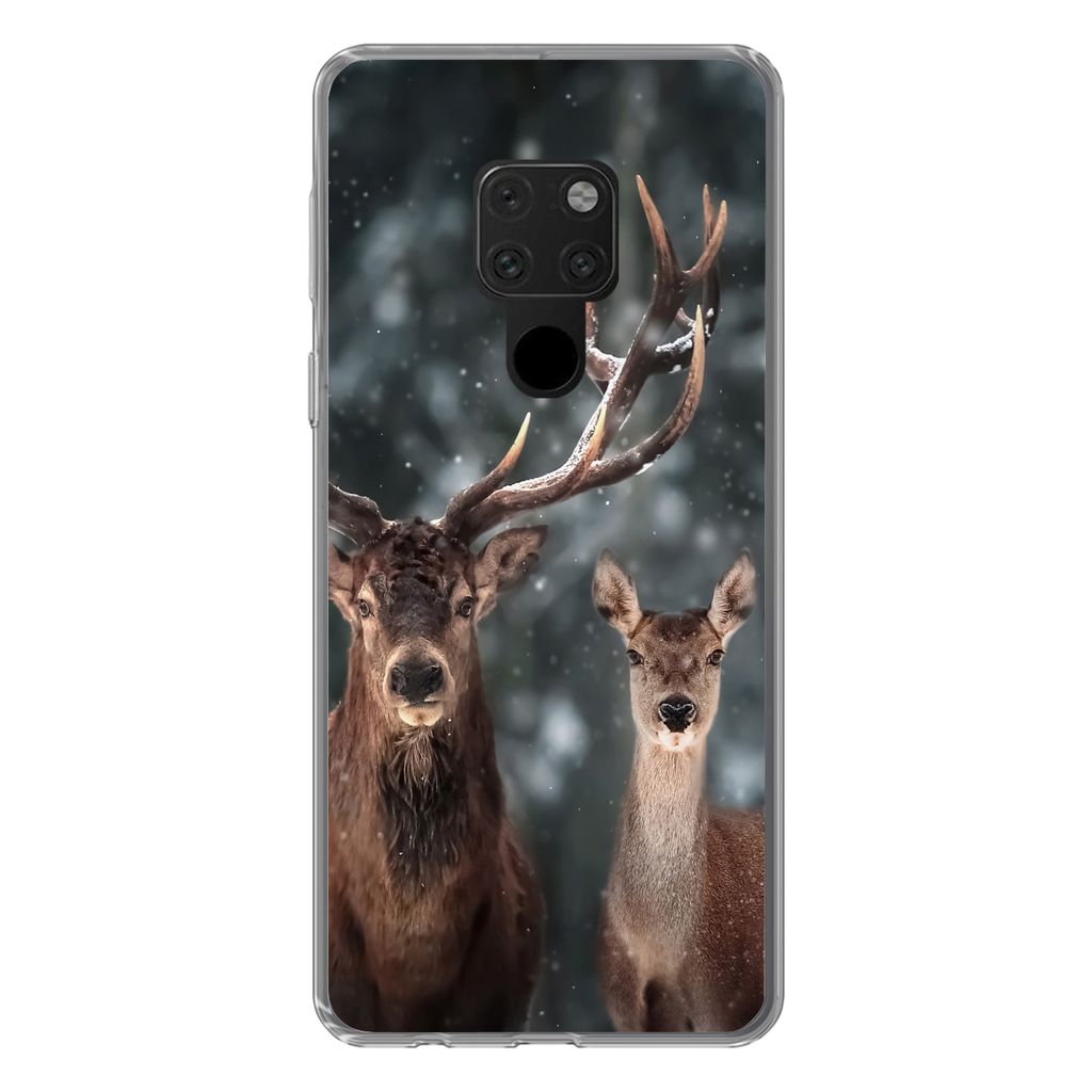 MuchoWow Handyhülle Schutzhülle Hülle für Huawei P40 Lite Hirsche - Tiere - Winter - Geweih - Schnee - Natur Silikon Softcase Handy Hülle - ...