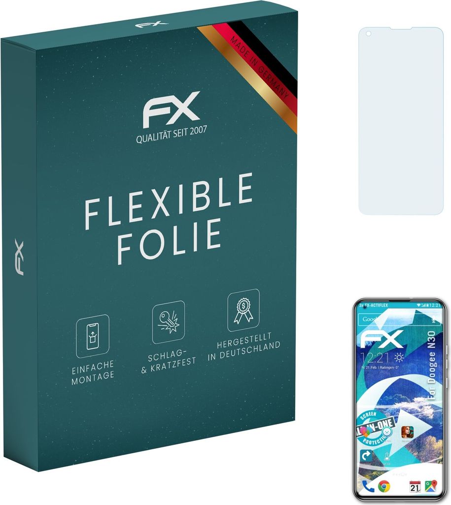 atFoliX FX-ActiFleX 3x Schutzfolie kompatibel mit Doogee N30 Folie