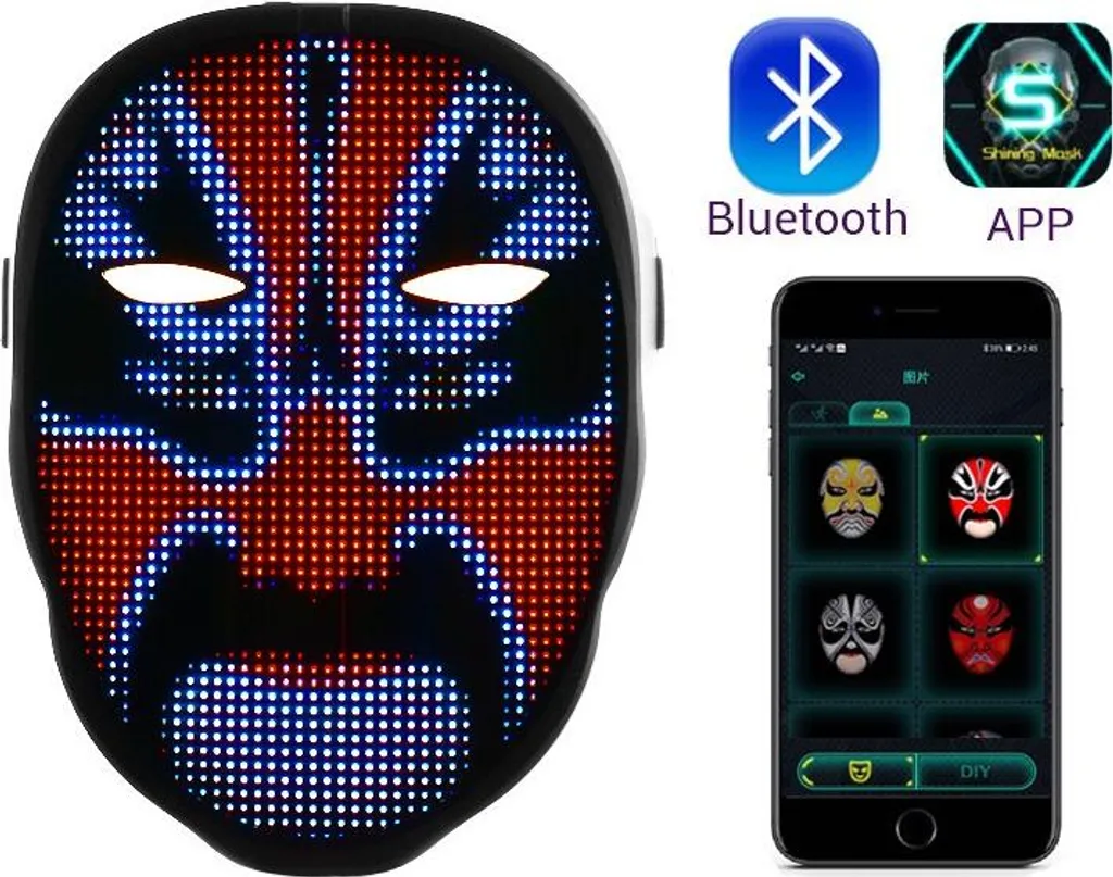 Masque LED Halloween à Détection Gestuelle Rechargeable USB avec Effets