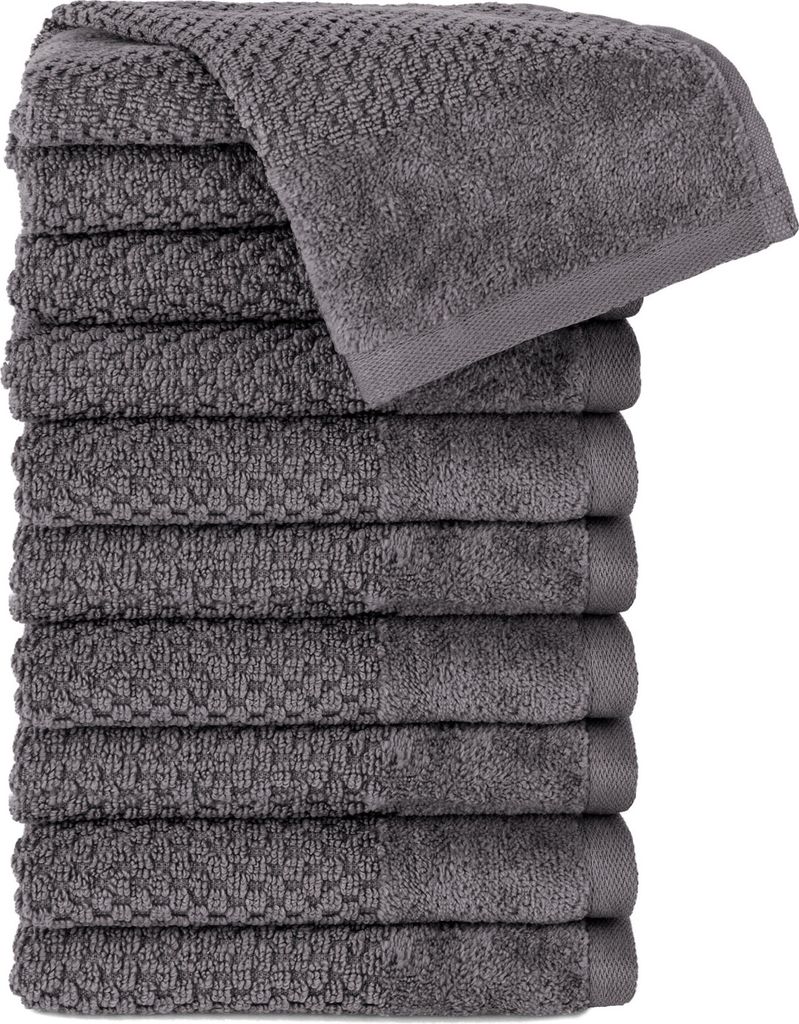 Pure Label 10-TLG Gästehandtücher 30x50 cm mit Aufhängeschlaufe aus 100% Baumwolle, saugstark und weich | 10 Gästehandtücher Anthrazit, 30x50cm