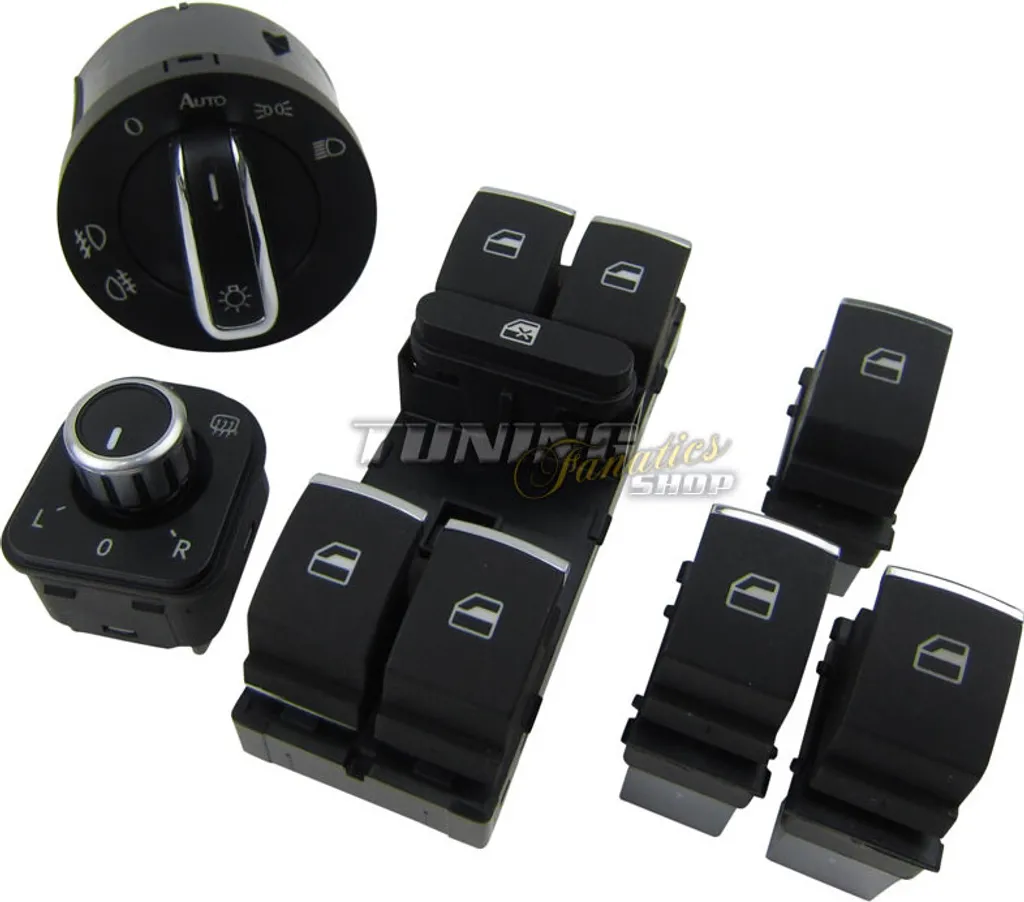 Kit Interrupteur Lève-vitre Chromé et Bouton Rétroviseur pour VW Golf 5 6
