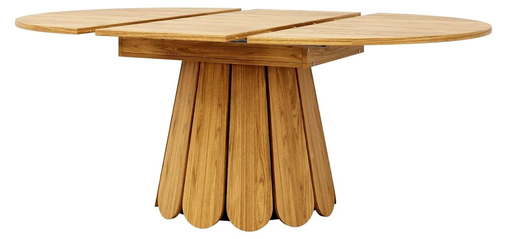 Ausziehbarer Esstisch, Esszimmertisch, Küchentisch, Balkontisch, runder Holz Tisch, ausziehbar auf oval, 118-158 cm, Platz für bis zu 6 Personen,...