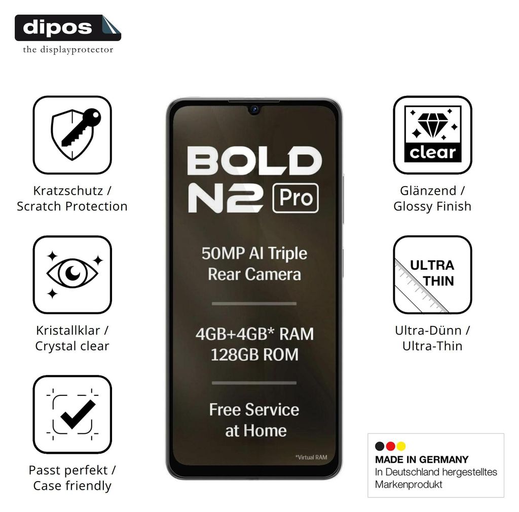 4x Schutzfolie für Lava Bold N2 Pro klar Displayschutzfolie Folie Display Schutz dipos