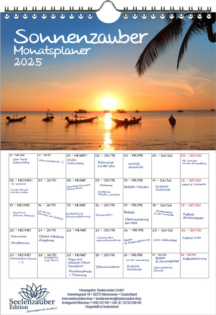 Sonnenzauber Planer DIN A4 Kalender für 2025 Sonne und Licht - Seelenzauber