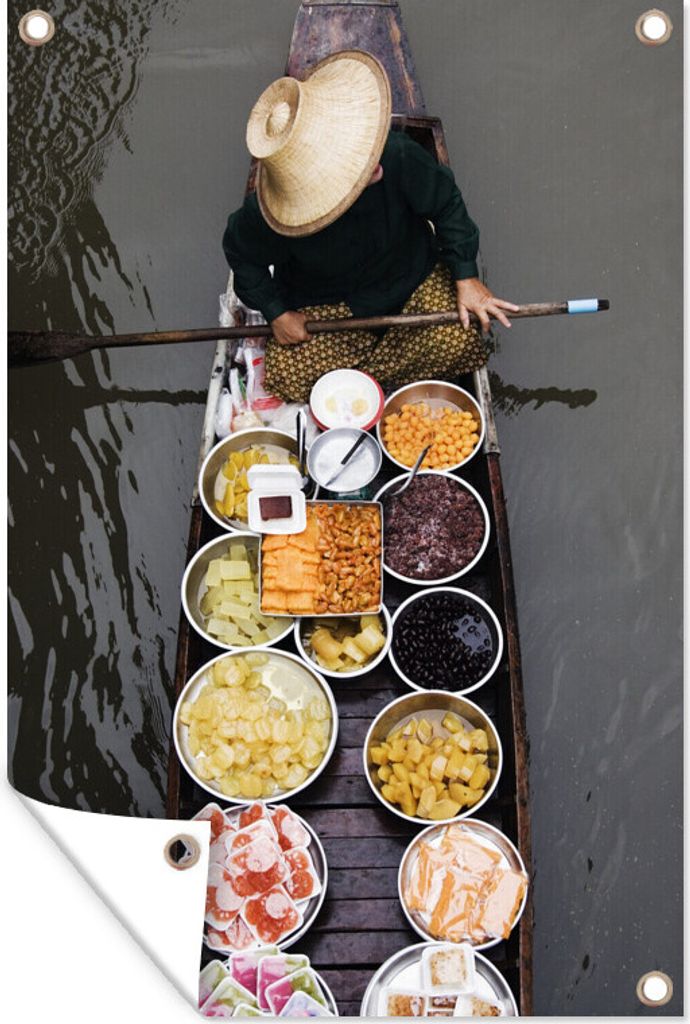 MuchoWow 40x60 cm Outdoor-Poster Gartendeko Sichtschutz Garten Poster für den Garten Thailand schwimmender Markt