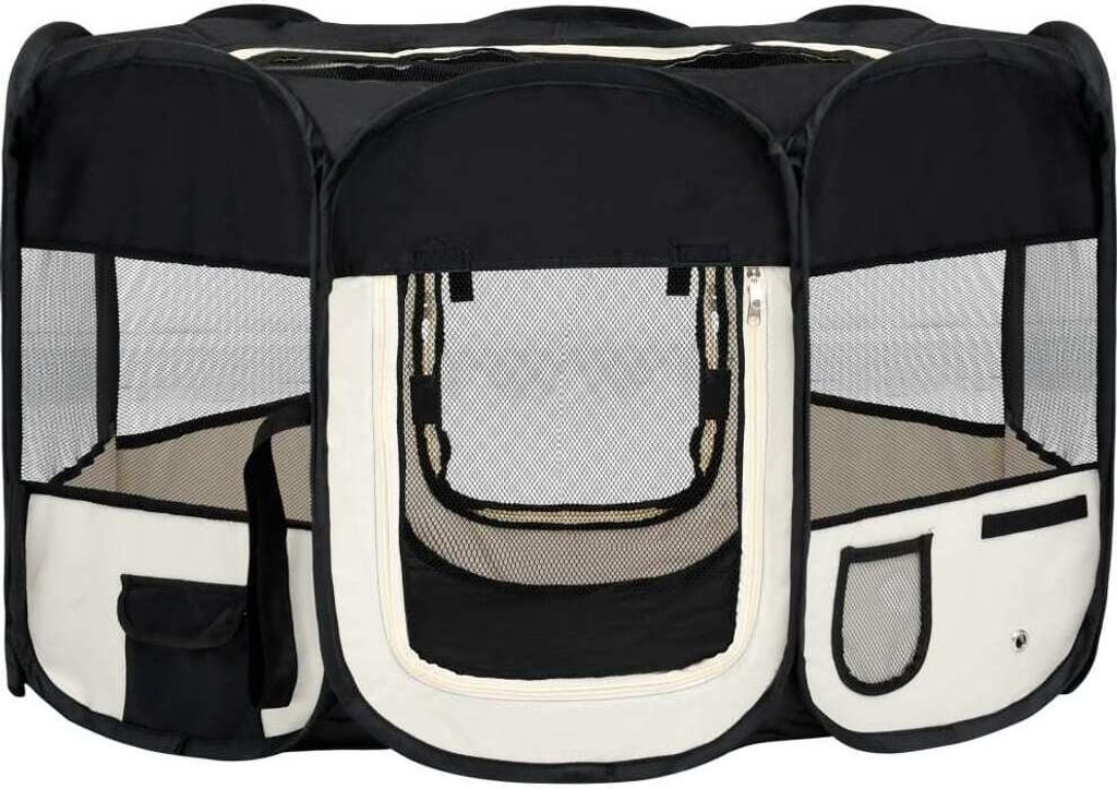 Faltbarer Welpenlaufstall mit Tragetasche Schwarz 125x125x61 cm