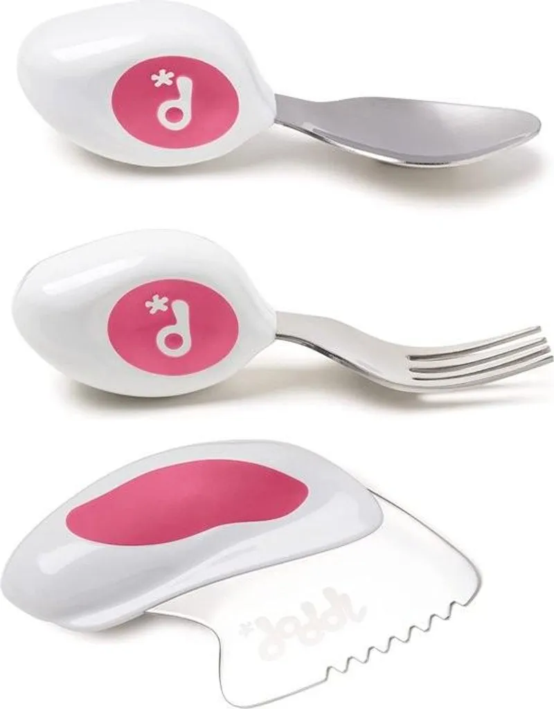 Set Posate Ergonomiche Bimbi 12 Mesi+ Acciaio Inox Rosa Lampone