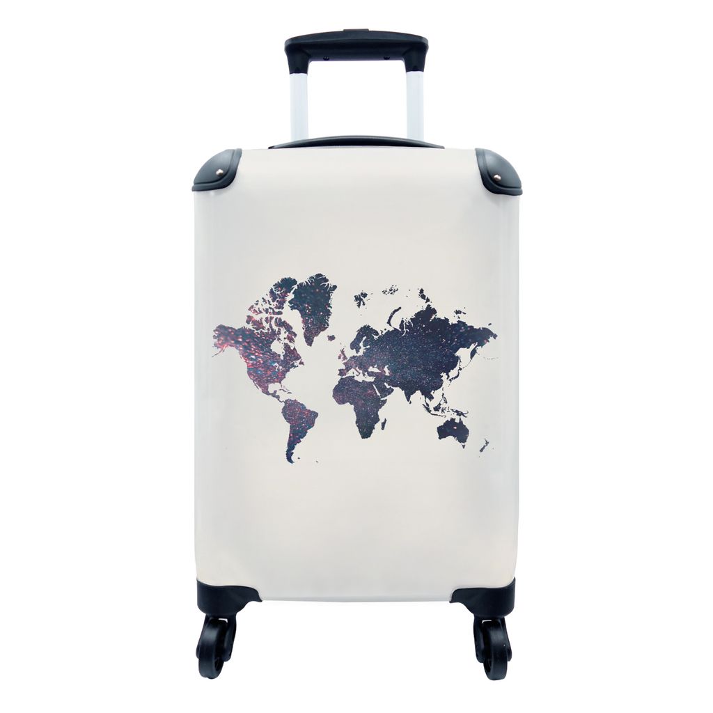 MuchoWow Koffer Handgepäck Trolley Rollkoffer Kleine Reisekoffer mit 4 Rollen - Weltkarte - Galaxie - Weiß - Cabin Size < 55x40x23 cm & 55x40x2...