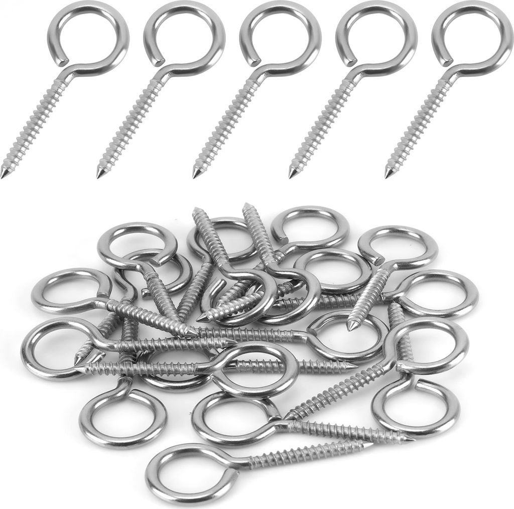 BELLE VOUS 20 Stk Ösen Schraubhaken Edelstahl - Hochwertiges M4-Schraubhaken Klein Set - 5,3 cm - Selbstschneidende Haken mit Öse für Hängematten,
