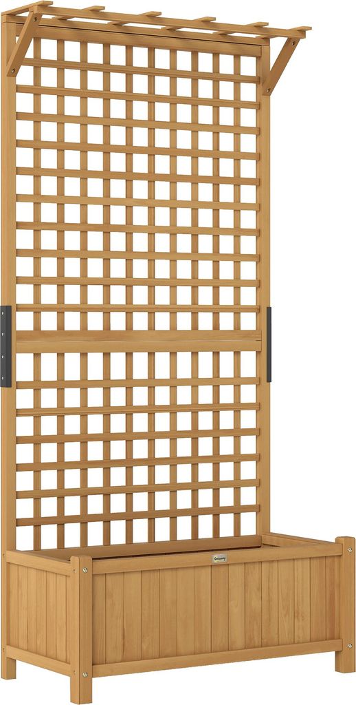 Hochbeet mit Spalier und Dach, Pflanzkasten, Blumenbeet, wetterfest, Holz, 90 x 45 x 183 cm, Braun