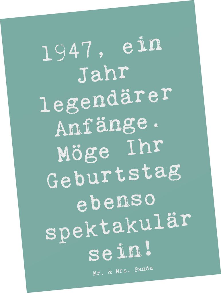 Mr. & Mrs. Panda Postkarte Spruch 1947 Geburtstag - Meeresbrise - Geschenk, einzelkarte, Ansichtskarte, Geburtsjahr, besondere Geburtstagswünsche,...