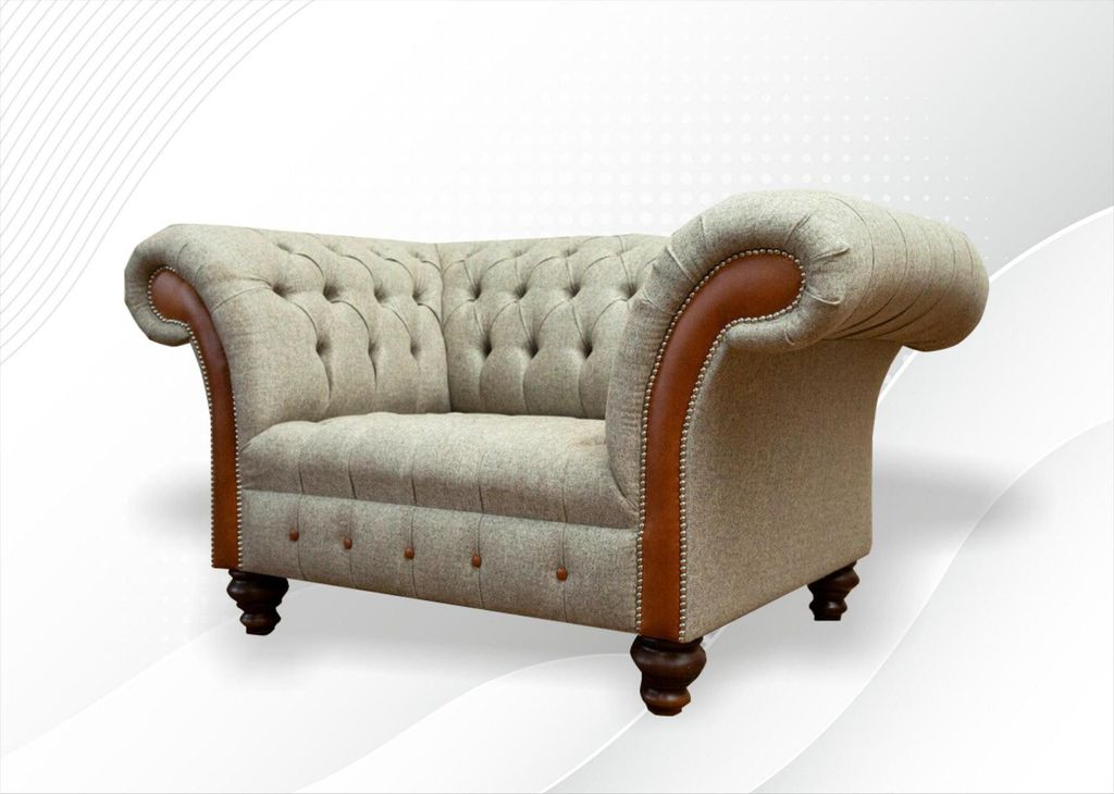 Chesterfield Sessel Textil Sofa Stoff Couch Polster Sofas Couchen 150cm Beige