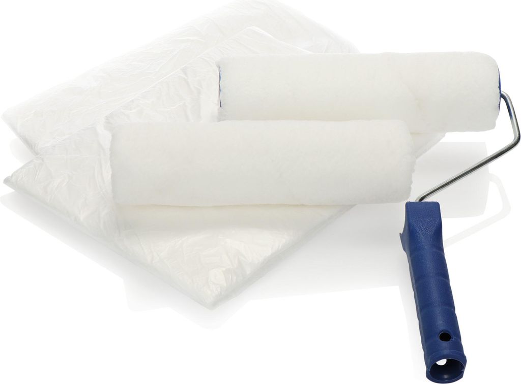 COM-FOUR 5-teiliges Maler-Set - Abdeckplane, Farbrollen und Farbwalzenbügel, Malerutensilien für Dekorations-, Maler- und Renovierungsarbeiten