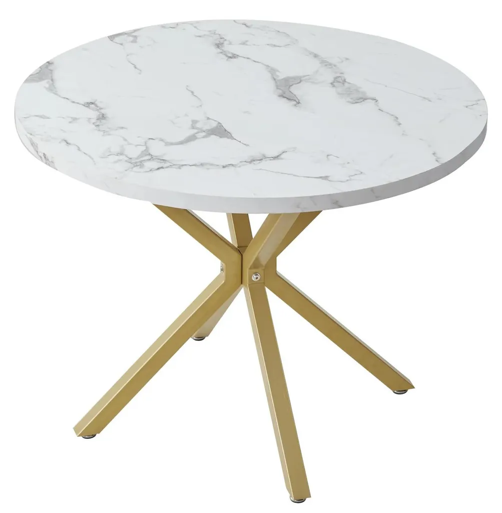 Table à manger ronde effet marbre noir 110 cm style minimaliste moderne