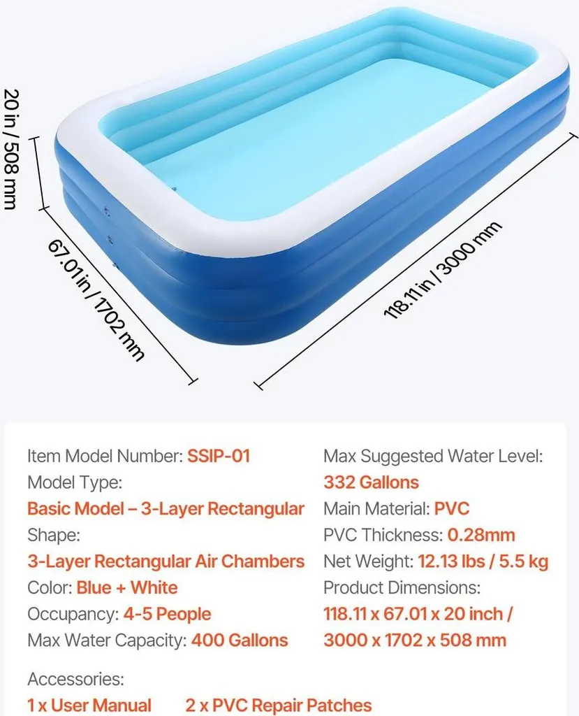 Piscine gonflable triple couche résistante de 3 mètres de long - 7