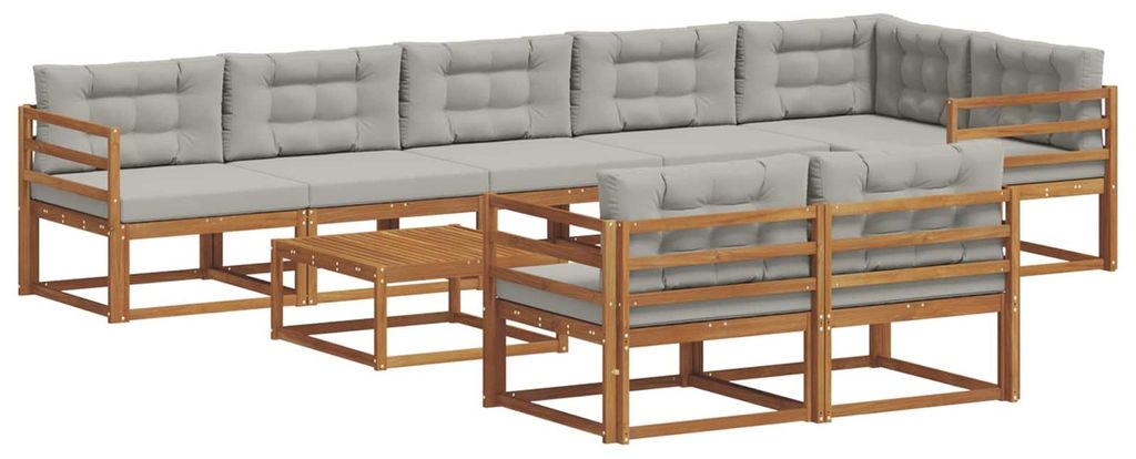 Hochwertigen Möbel Outdoor-Sofa garnitur moderne - Balkonmöbel/Gartenlounge-Set - robust und langlebig - mit Kissen 9 pcs Natürlich und Hellgrau...