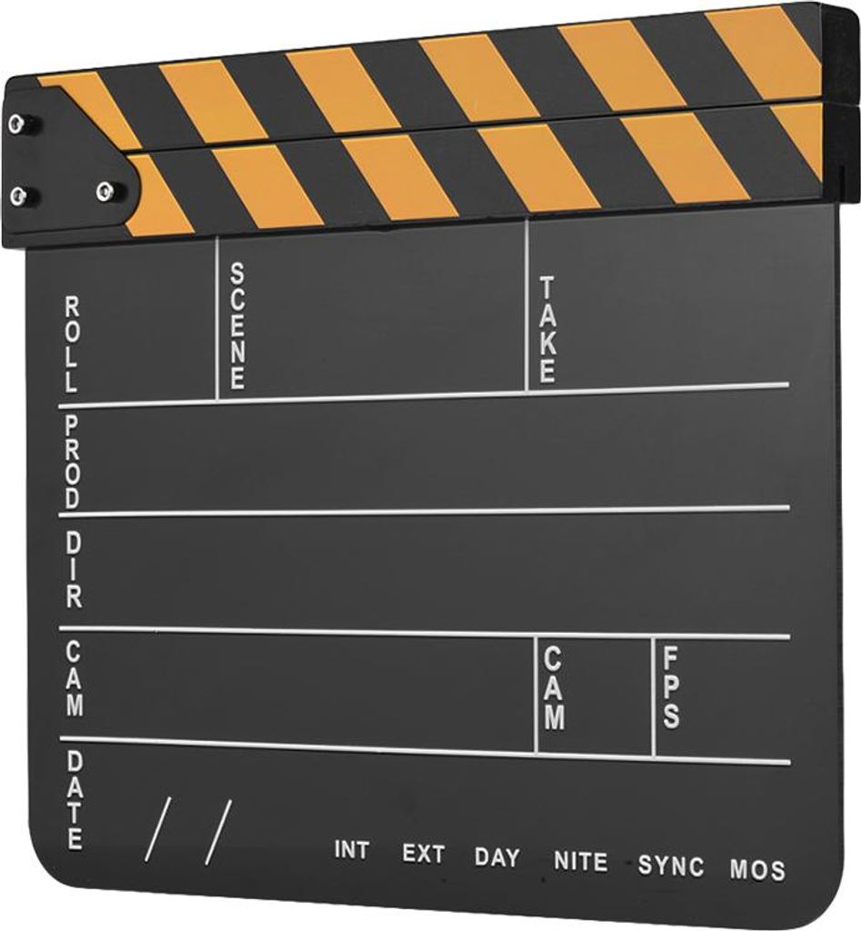 Dry Erase Acryl Director Film Clapboard Film TV Aktion Szene Clapper Board Slate mit Gelb / Schwarz Stick, Schwarz